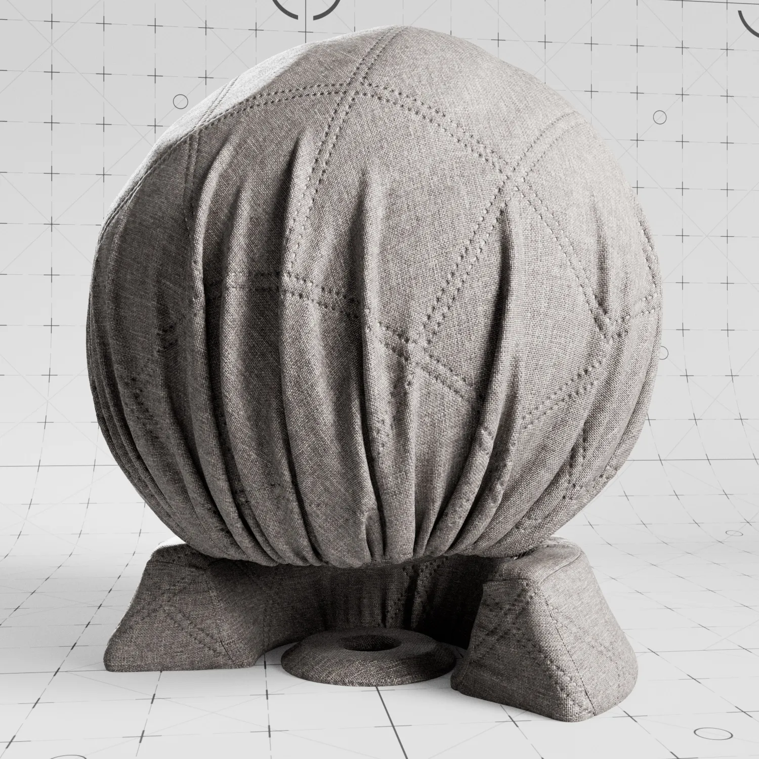 Close-up render of gray chenille capitonne fabric