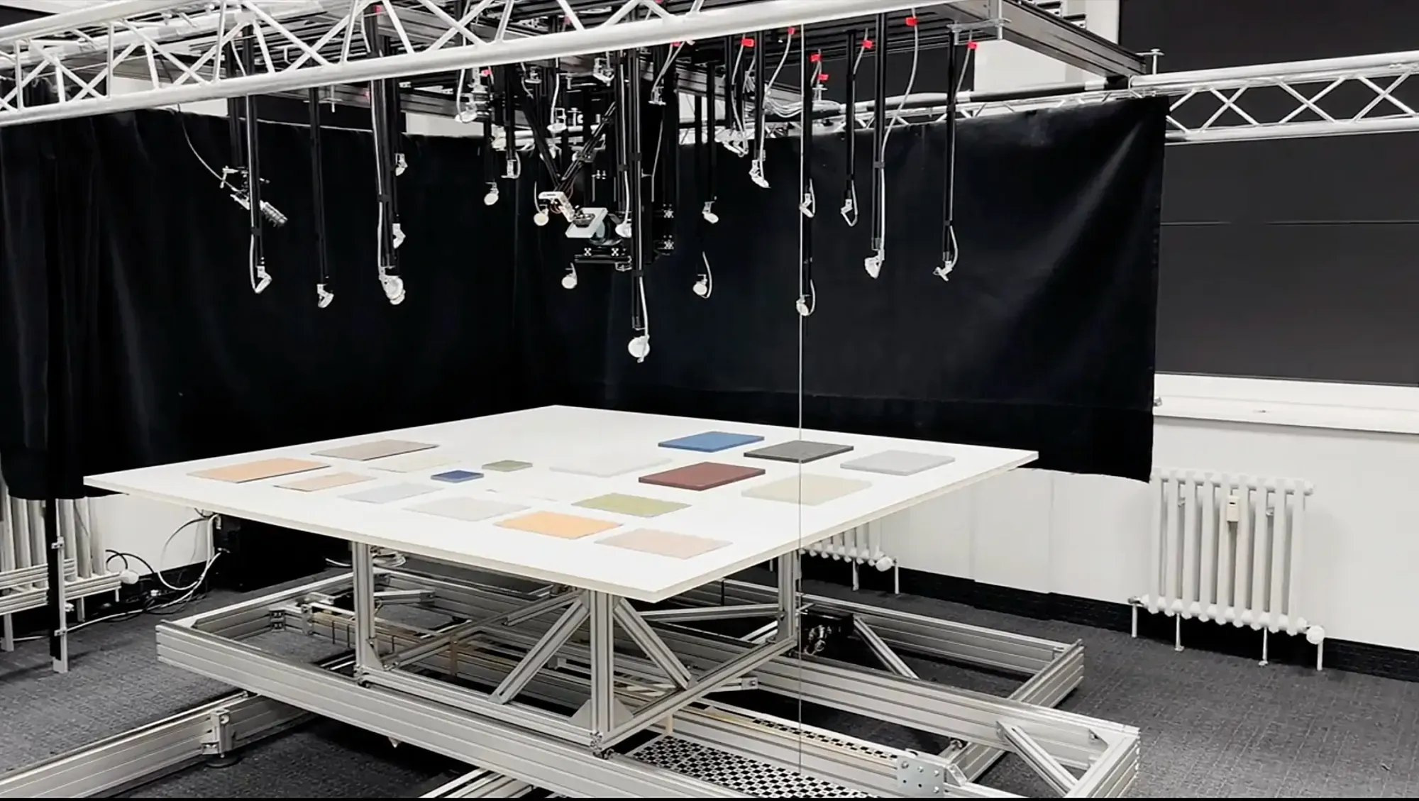 Custom-built Colormass PBR scanner capturing a real-world material sample
